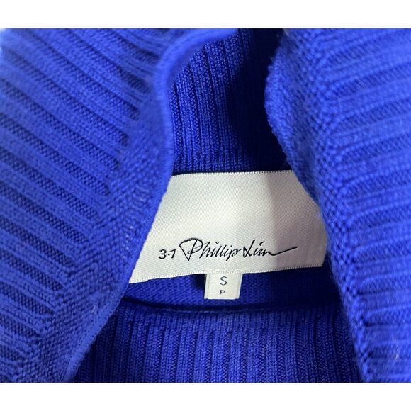 3.1 PHILILIP LIM Women's Blue HIgh Neck Floral Knit Ruffle Sleeve Sweater Small - Picture 3 of 5